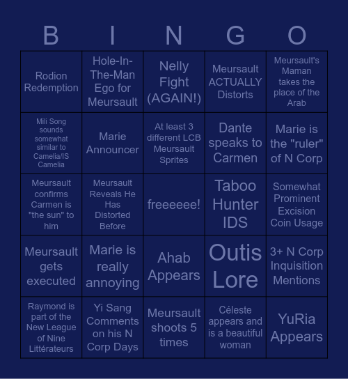 The Gaze Bearing/Season 8 Bingo Card Bingo Card