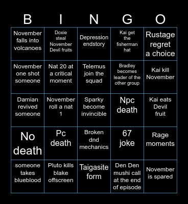 Marine episode 67 Bingo Card