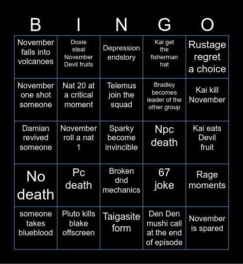 Marine episode 67 Bingo Card