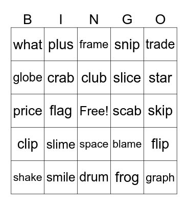 Initial Consonant Blends Bingo Card
