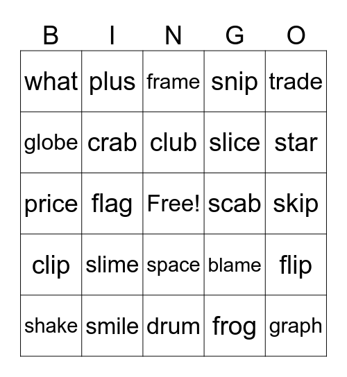 Initial Consonant Blends Bingo Card