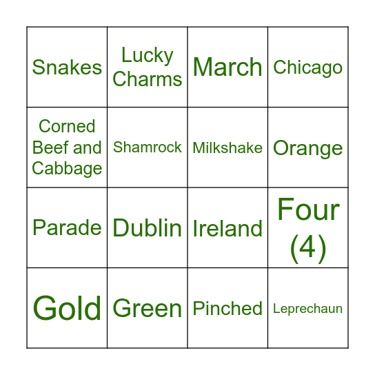 St. Patrick's Day Bingo Card