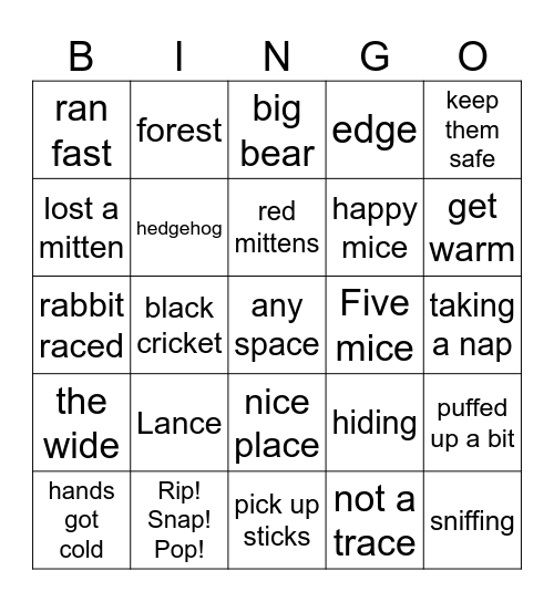 The Nice Mitten Bingo Card