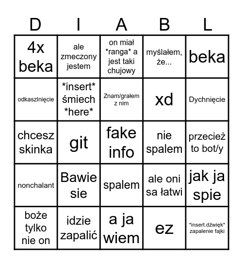 Diablo bingo Card