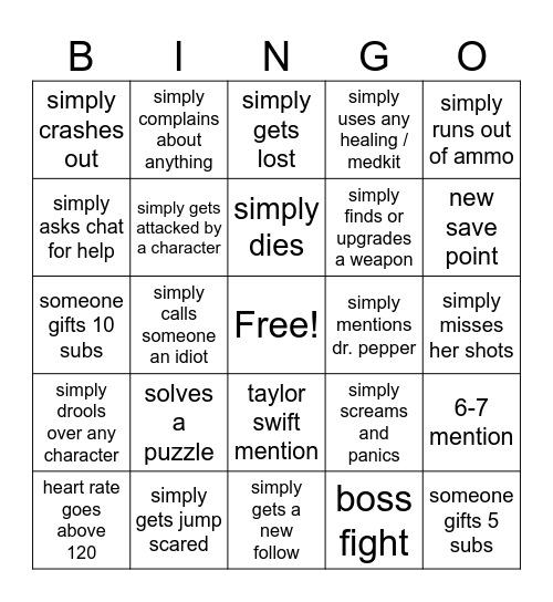 Resident Evil 8 Bingo Card