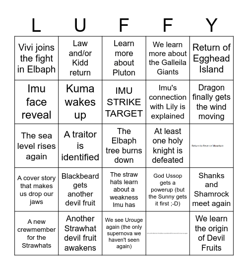 One Piece 2026 Bingo Card