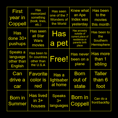 Stellar Warrs Bingo Card