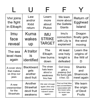 One Piece Manga 2026 Bingo Card