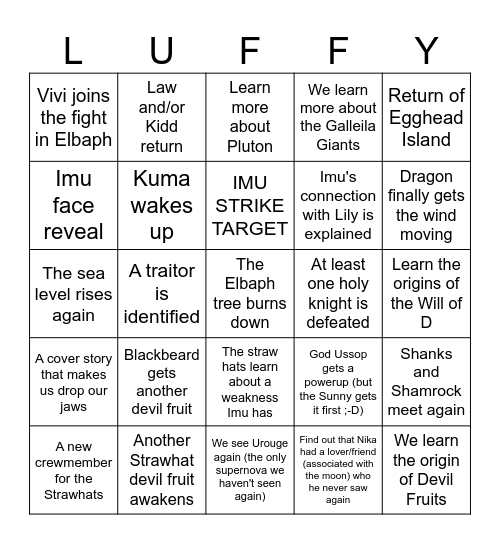 One Piece Manga 2026 Bingo Card