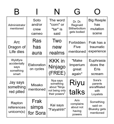 Dragons Rising Season 4 Part 1 Bingo Card