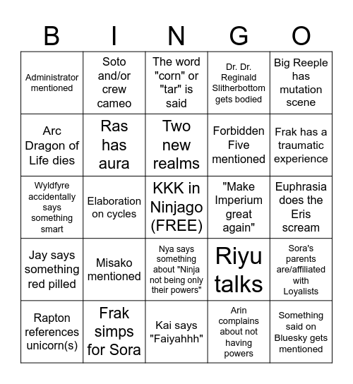 Dragons Rising Season 4 Part 1 Bingo Card
