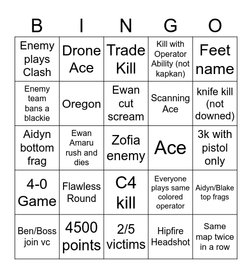 R6 Bingo #2 Bingo Card