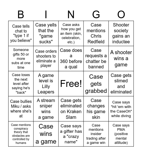 CaseOh Fall Guys BINGO Card