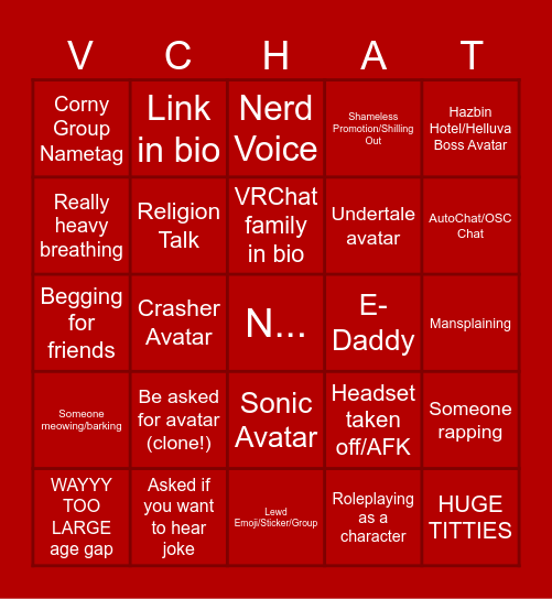 Soos Fanclub VRChat Bingo!!!!! Bingo Card