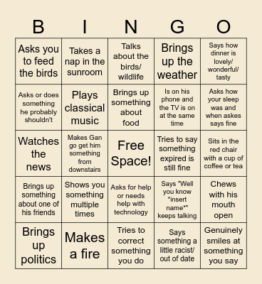 Grandaddy Bingo! Bingo Card