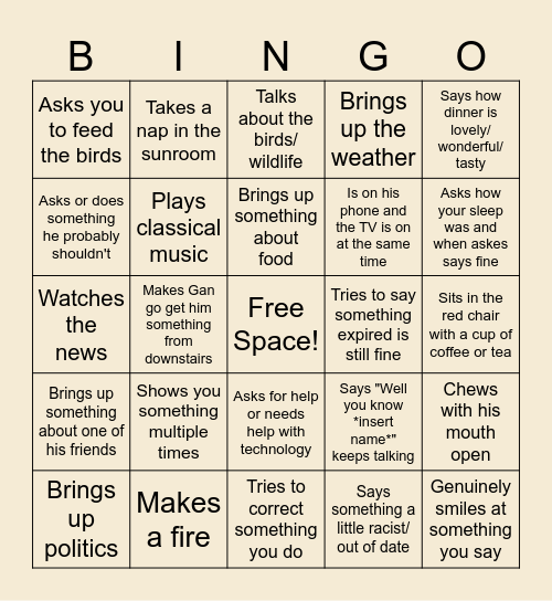 Grandaddy Bingo! Bingo Card