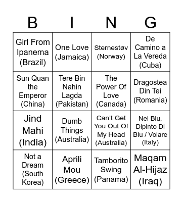 World Music Bingo Card