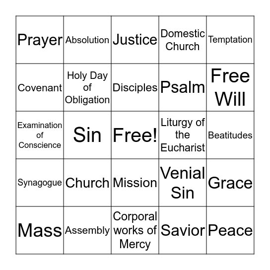 Key words Chapter 1 - 16 Bingo Card