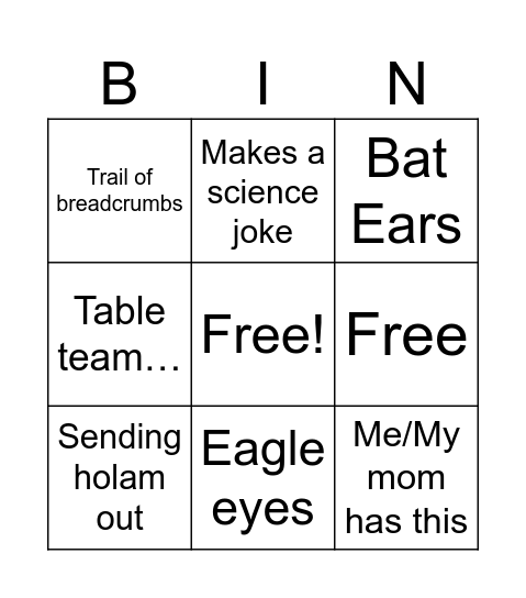 Untitled Bingo Card