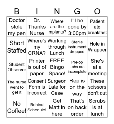 O.R. Bingo Card