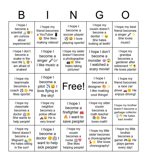 B15 L19 (easier) I hope my dad doesn’t become a lion 🦁😬 He is acting wild today! Bingo Card