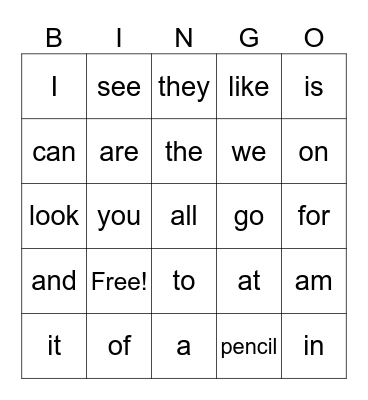 LOTIS Sight Words 1 Bingo Card
