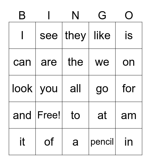 LOTIS Sight Words 1 Bingo Card