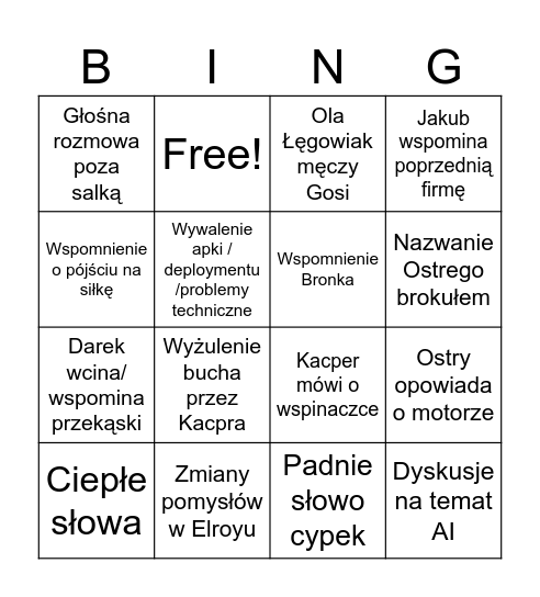 Biurowe Bingo Card