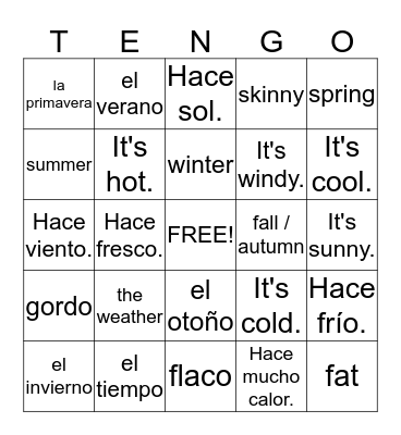 Lo Tengo Bingo Card