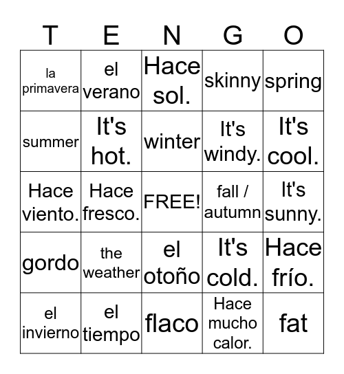 Lo Tengo Bingo Card