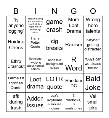Soup Squad Midnight first raid Bingo card Bingo Card