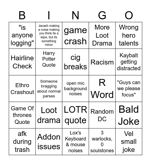 Soup Squad Midnight first raid Bingo card Bingo Card