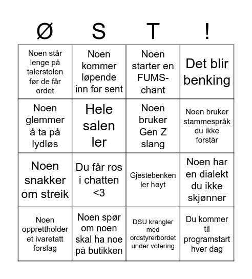 Den sentrale ungdomskonferansen 2026 Bingo Card