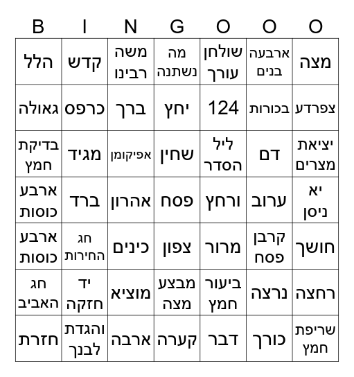 בינגו פסח Bingo Card