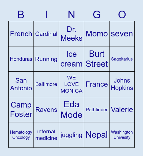 Monica Bingo Card
