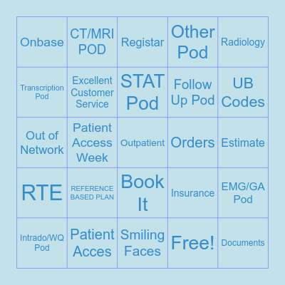 Patient Access Week Bingo Card