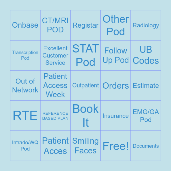 Patient Access Week Bingo Card