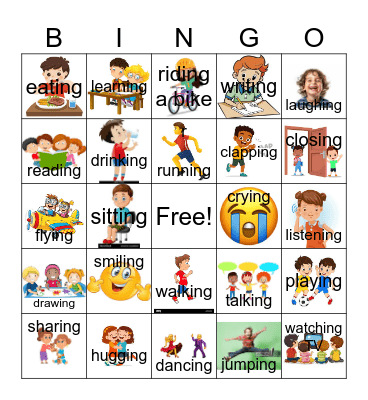 Verbs ending in "ing" Bingo Card