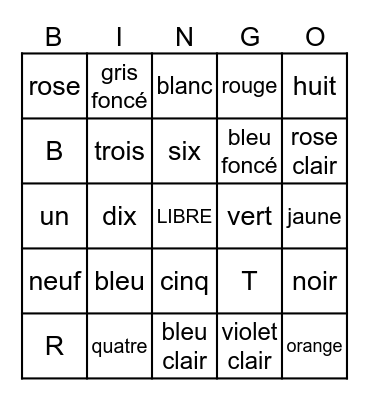 0-10, colors, & the alphabet Bingo Card