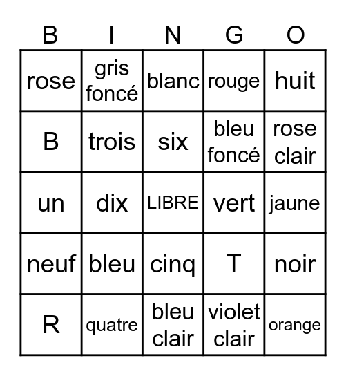 0-10, colors, & the alphabet Bingo Card