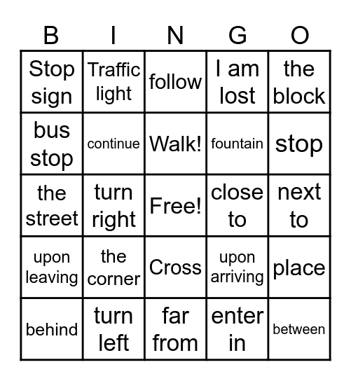 Direcciones Bingo Card