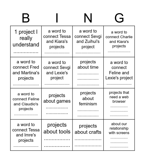 Project in Progress connection Bingo Card