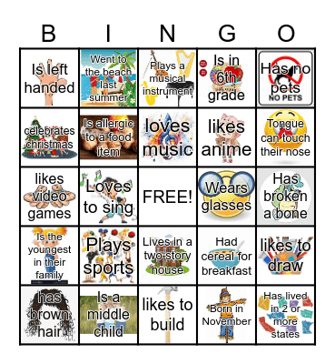 Self-identity Bingo Card
