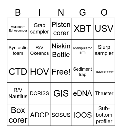 Tools of Deep Ocean Exploration Bingo Card
