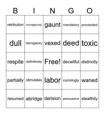 Poetry & Poe Vocabulary Bingo Card