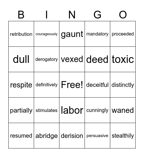 Poetry & Poe Vocabulary Bingo Card