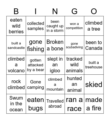 Have you ever ..... ? Bingo Card