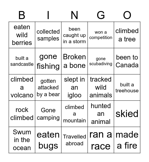 Have you ever ..... ? Bingo Card
