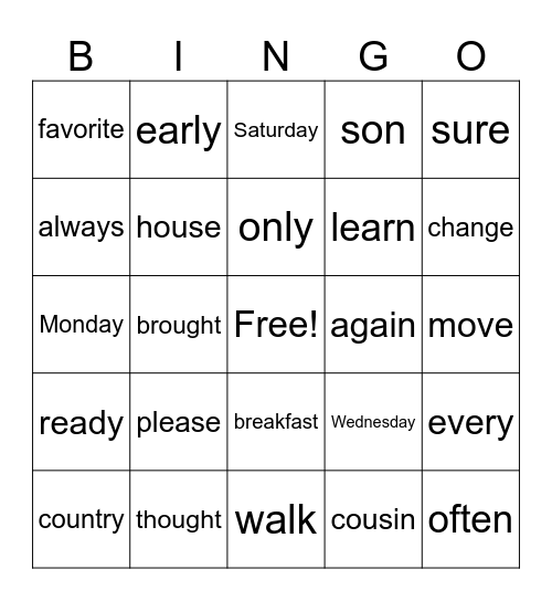 Untitled Bingo Card