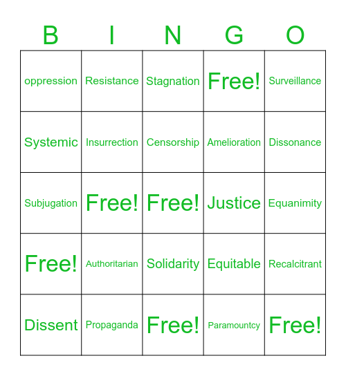 8th Grade Vocab Bingo Card